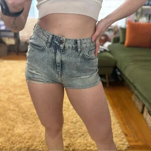 Topshop Distressed Denim High Rise Hallie Moto Shorts Sz 4